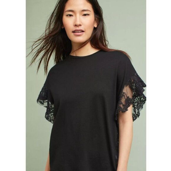 AG Adriano Goldschmied‎ Sofi Lace Back Tee Black XS Made in USA - Picture 1 of 9
